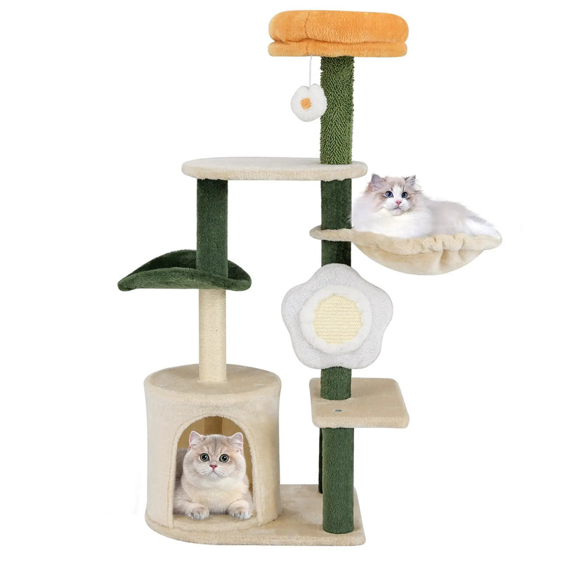 Cute Flower Cat Tree Modern Kitty Tower with Plush Top Perch-Multicolor by DirectDeals