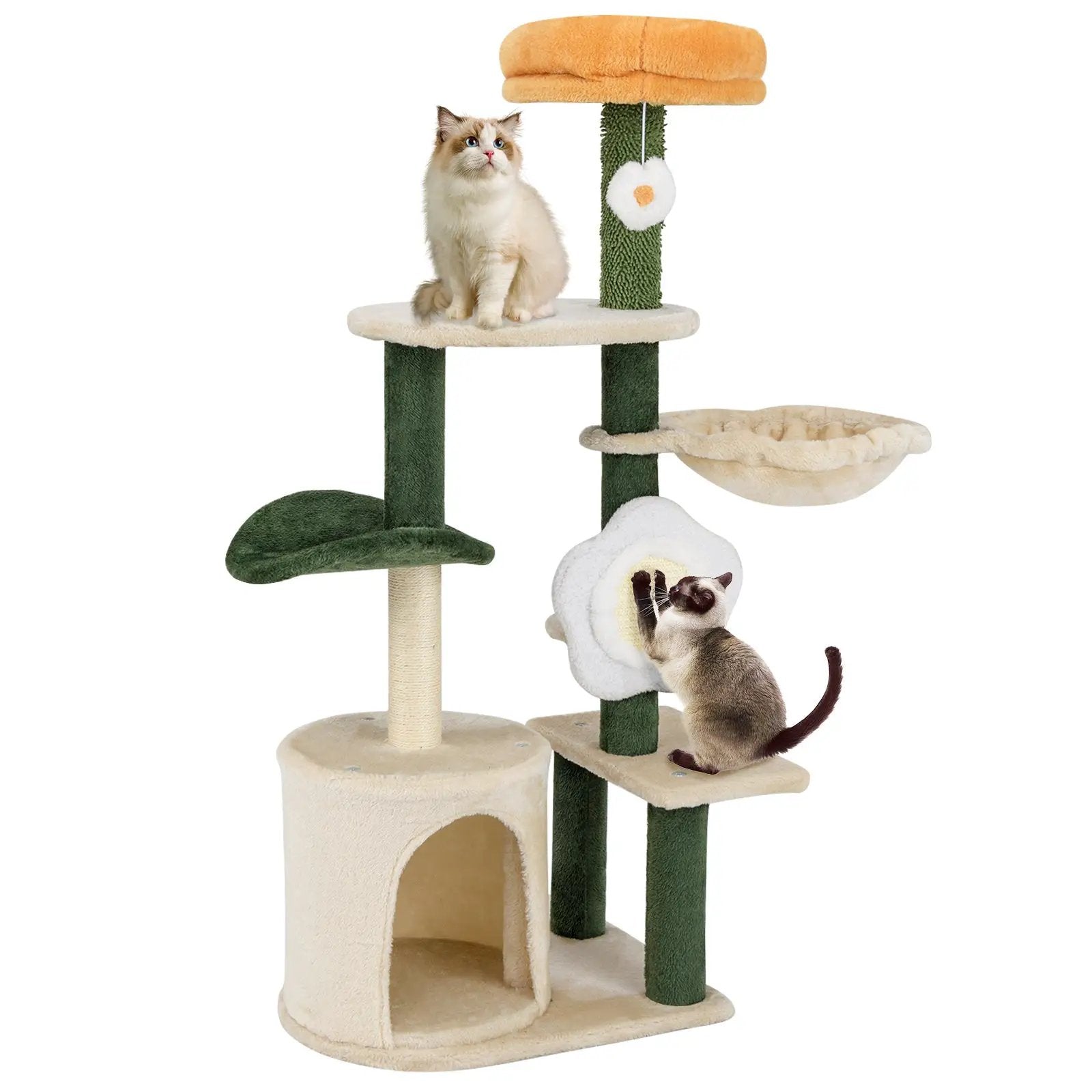 Cute Flower Cat Tree Modern Kitty Tower with Plush Top Perch-Multicolor by DirectDeals