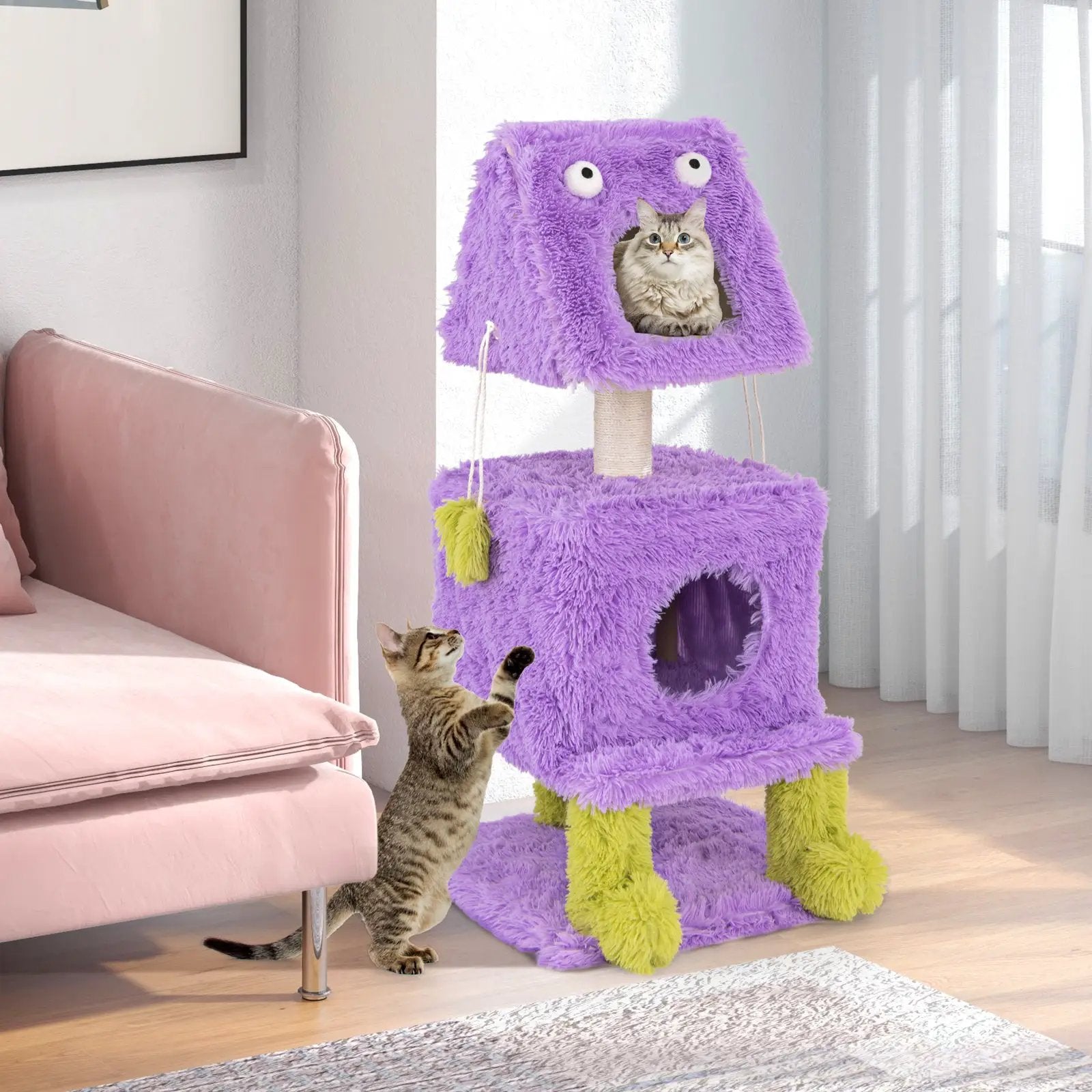 Cute Monster-Themed Cat Tower with 2 Private Condos for Small Place-Purple by DirectDeals