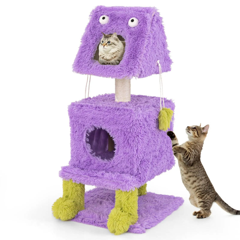 Cute Monster-Themed Cat Tower with 2 Private Condos for Small Place-Purple by DirectDeals