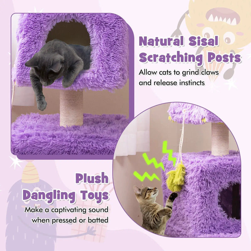 Cute Monster-Themed Cat Tower with 2 Private Condos for Small Place-Purple by DirectDeals