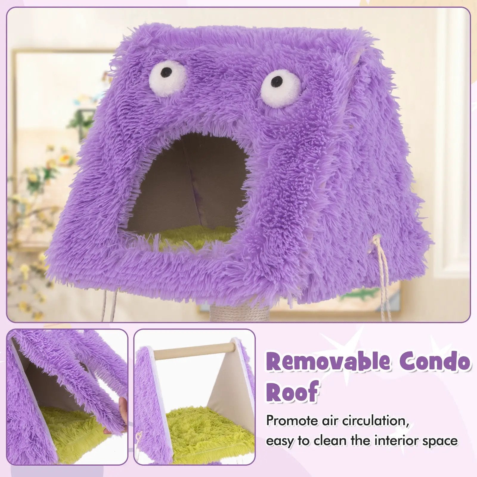 Cute Monster-Themed Cat Tower with 2 Private Condos for Small Place-Purple by DirectDeals