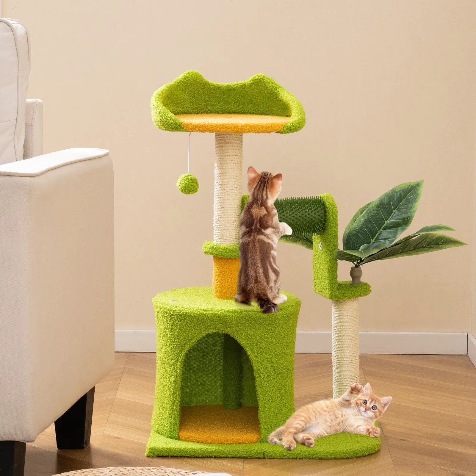 Cute Palm Cat Tree for Indoor Cats with Artificial Leaves-Green by DirectDeals