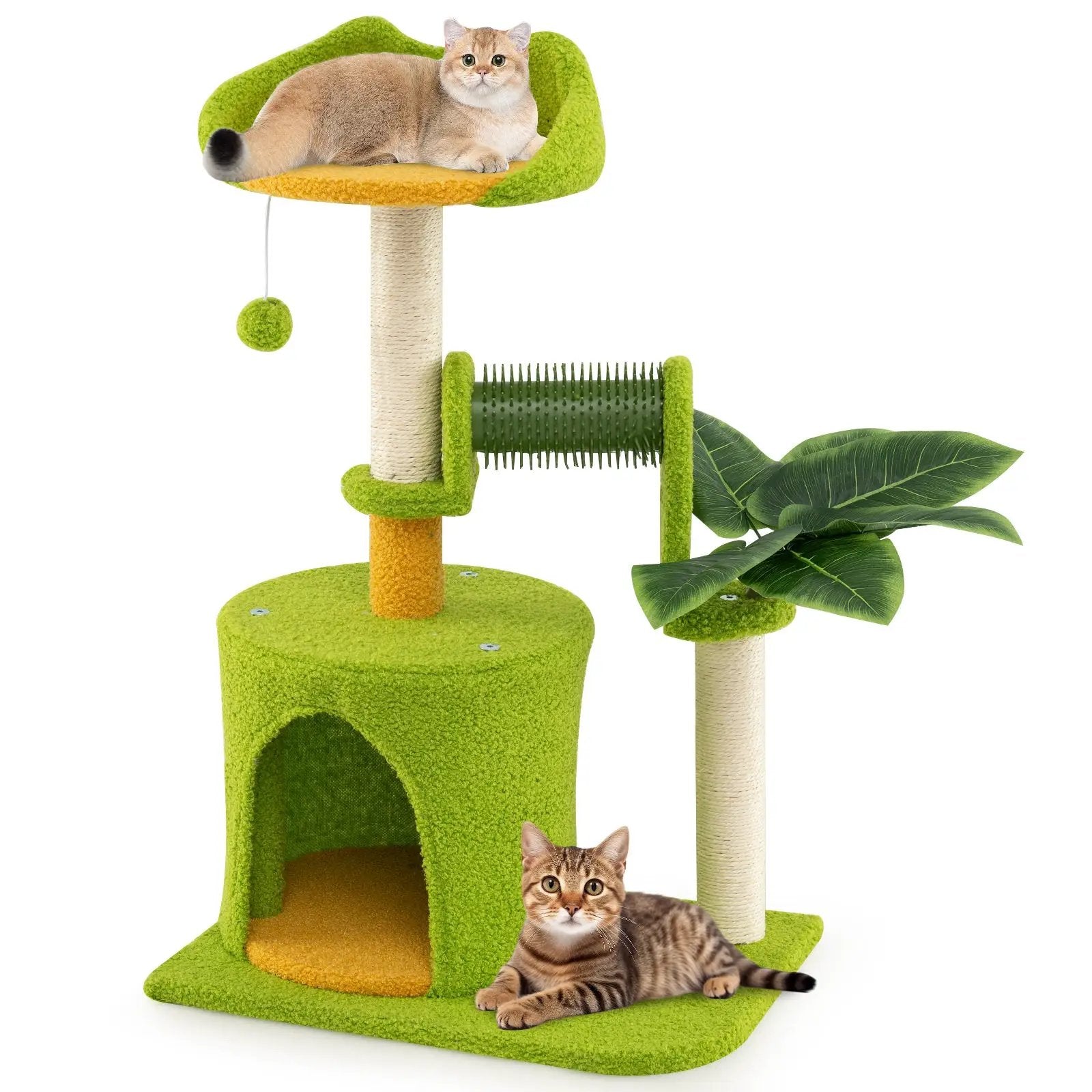 Cute Palm Cat Tree for Indoor Cats with Artificial Leaves-Green by DirectDeals