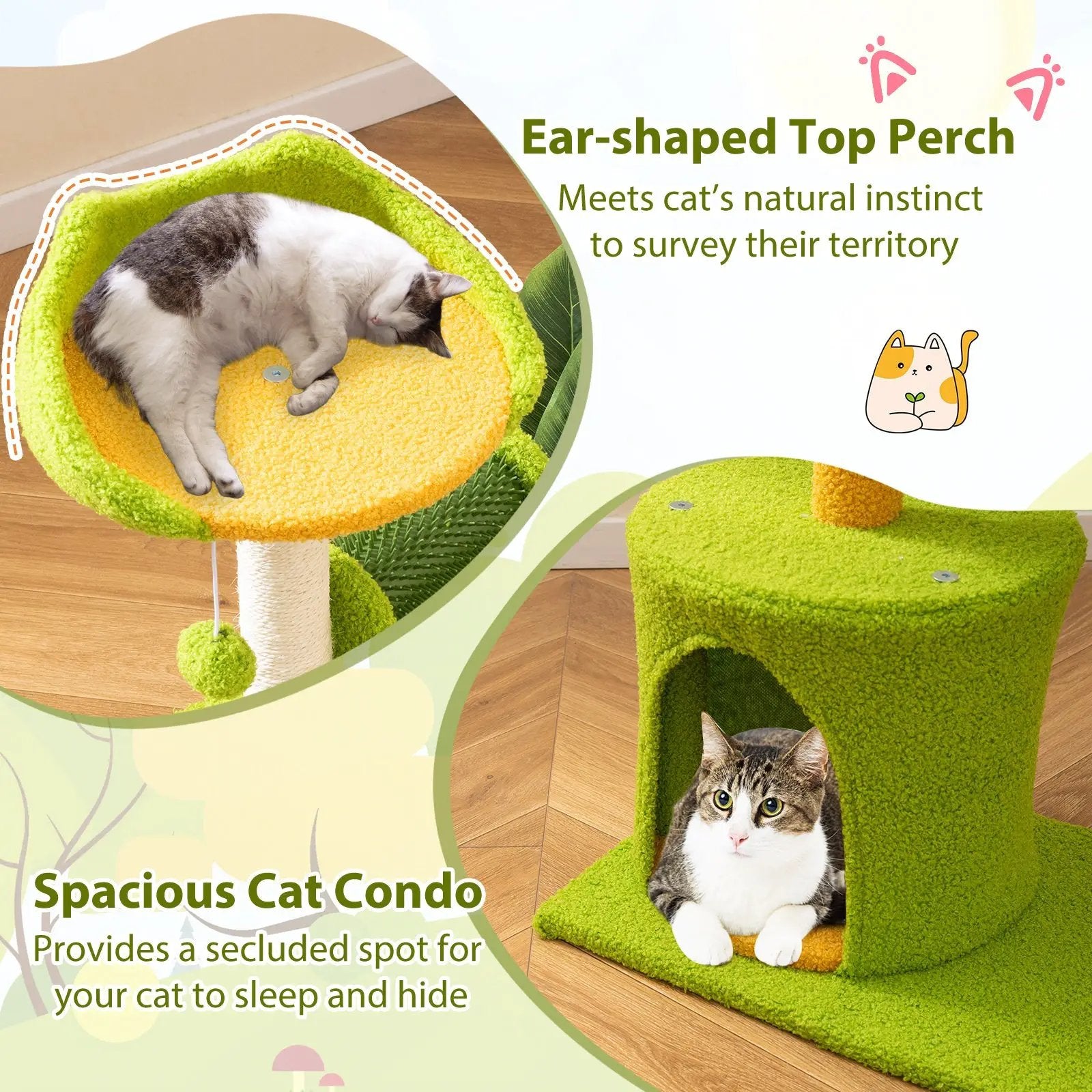 Cute Palm Cat Tree for Indoor Cats with Artificial Leaves-Green by DirectDeals