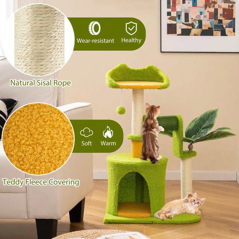Cute Palm Cat Tree for Indoor Cats with Artificial Leaves-Green by DirectDeals