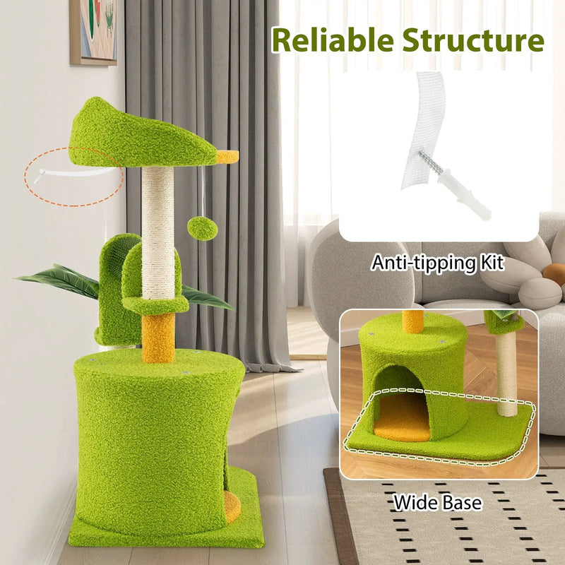 Cute Palm Cat Tree for Indoor Cats with Artificial Leaves-Green by DirectDeals