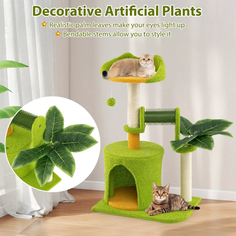 Cute Palm Cat Tree for Indoor Cats with Artificial Leaves-Green by DirectDeals