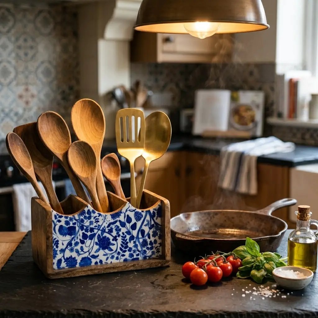 House of Avana Mango Wood Cutlery Stand by House Of Avana