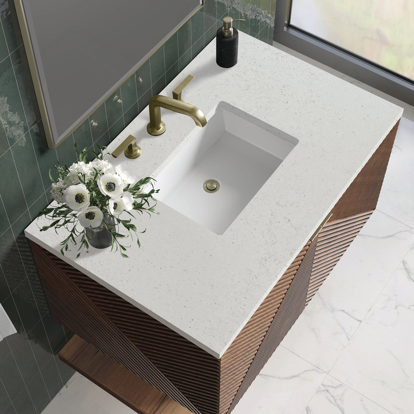James Martin Marcello 36" Floating Single Bathroom Vanity, Chestnut with Lime Delight countertop