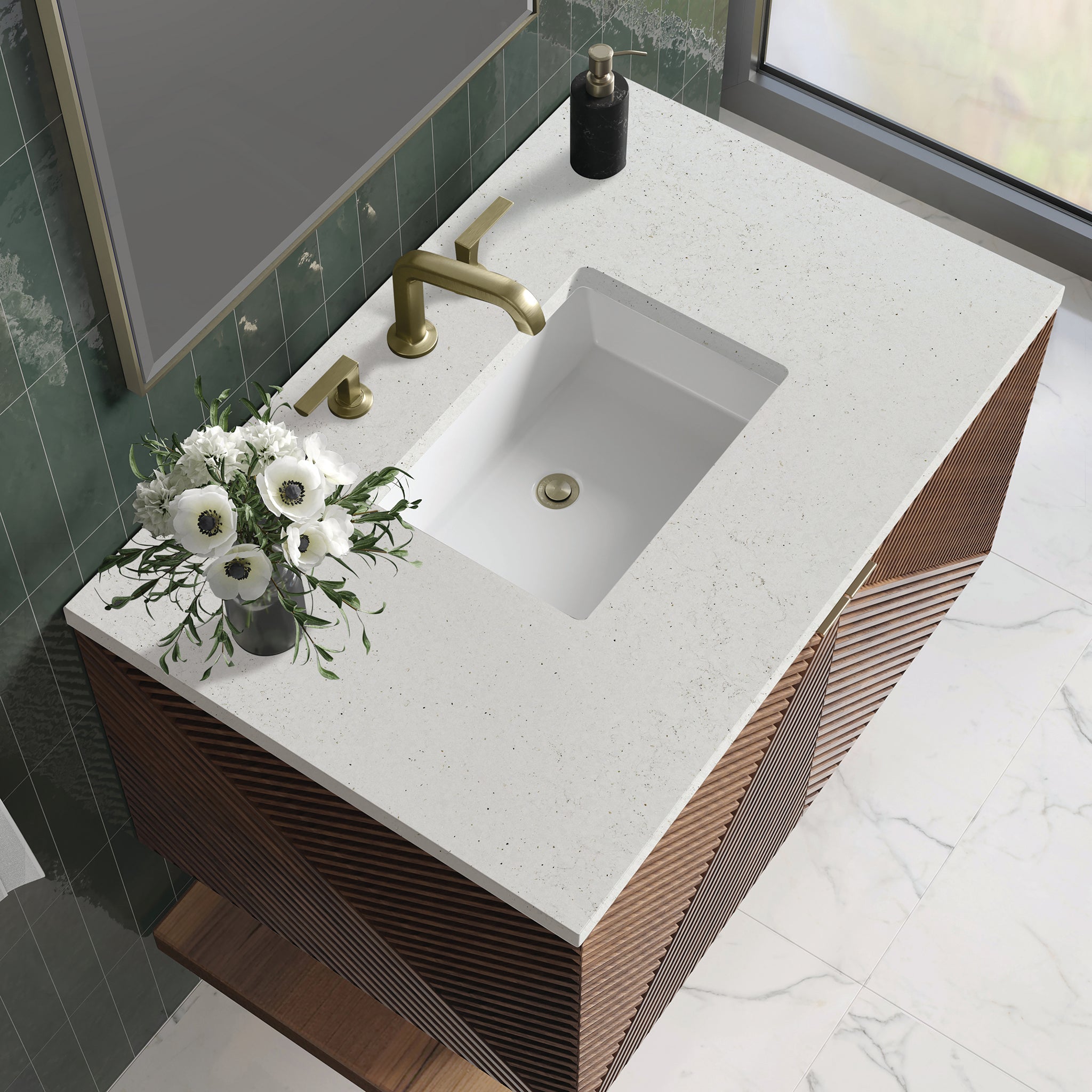 James Martin Marcello 36" Floating Single Bathroom Vanity, Chestnut with Lime Delight countertop