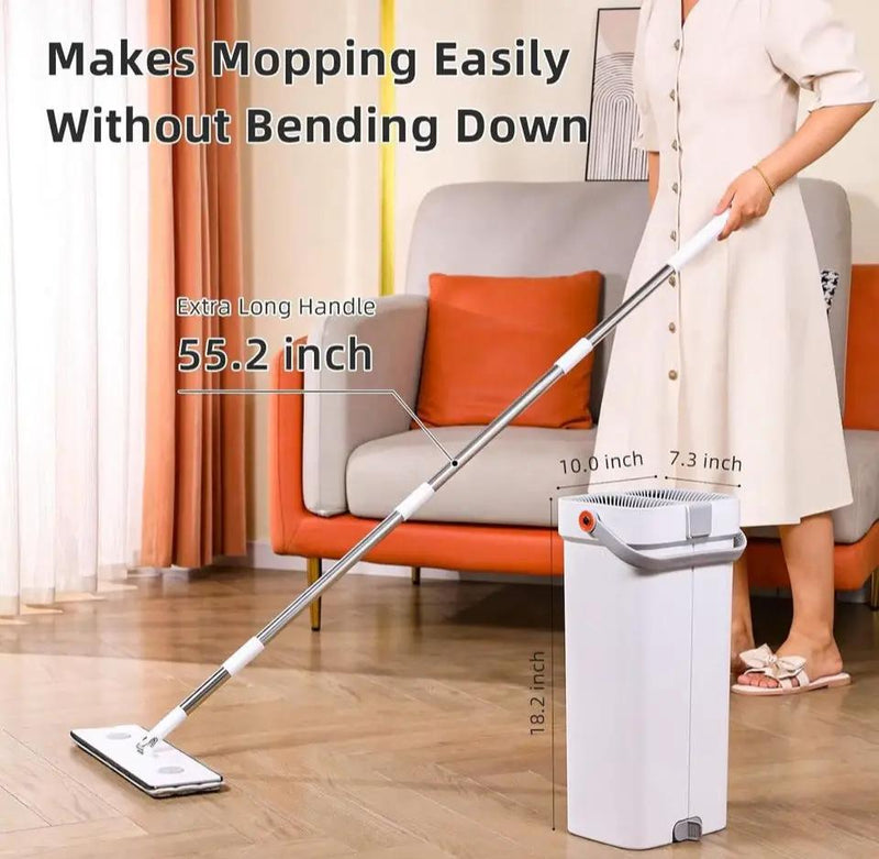 "funest Mop and Bucket with Wringer Set for Home, 16"" Large Flat Mop and Bucket System for Floor Cleaning and Wall Cleaner, Wet Dry Mop for Window Cleaner with 4 Washable Microfiber Pads" by Selzalot