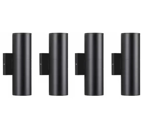 Aluminum 12- Watt Equivalent Integrated LED Black Cylinder Wall Sconce Indoor/Outdoor Wall Pack Light, 2700K (4-Pack