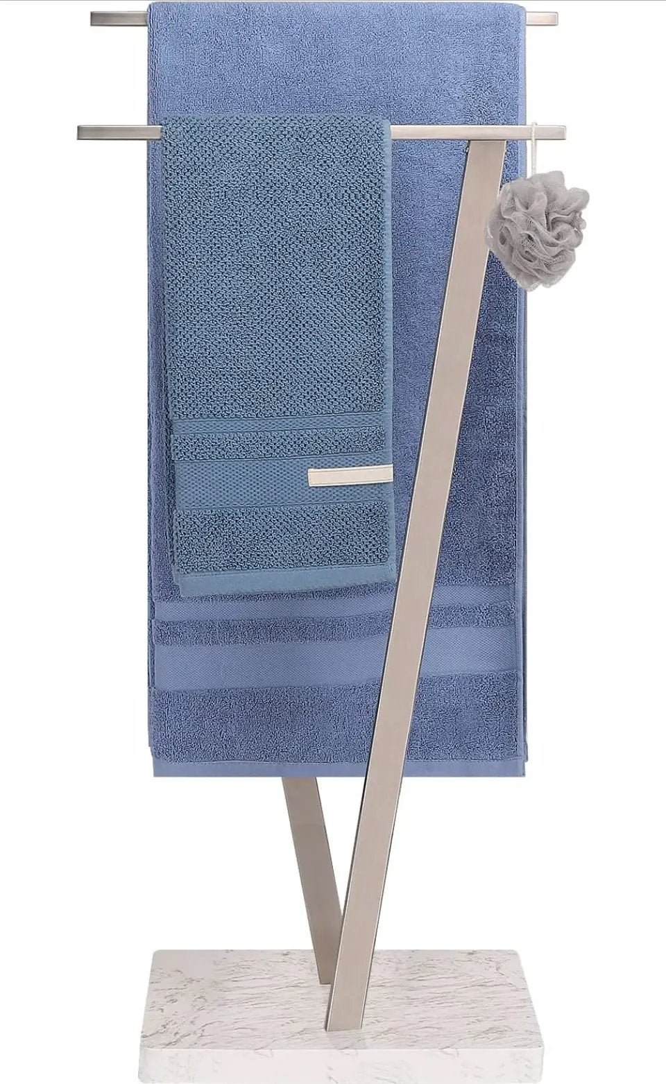 Winmien Freestanding Towel Rack for Bathroom, SUS 304 Stainless Steel Towel Holder with Marble Base for Bathroom Floor, Pool, 2-Tier (Brushed Nickel) by Selzalot