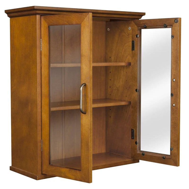 Oak Finish Bathroom Wall Cabinet with Glass 2-Doors & Shelves by HomePacific