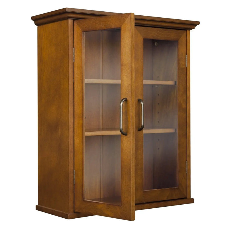 Oak Finish Bathroom Wall Cabinet with Glass 2-Doors & Shelves by HomePacific