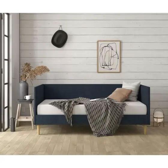 Twin Mid-Century Modern Dark Blue Linen Upholstered Daybed by HomePacific