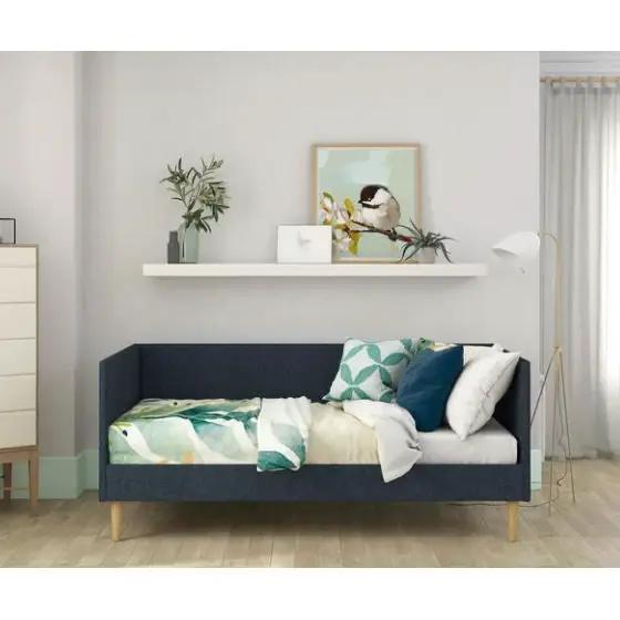 Twin Mid-Century Modern Dark Blue Linen Upholstered Daybed by HomePacific