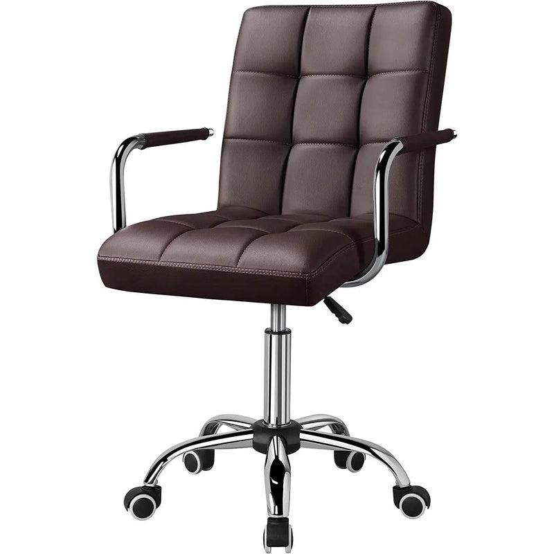 Dark Brown Modern Faux Leather Mid-Back Office Chair with Armrests and Wheels by HomePacific