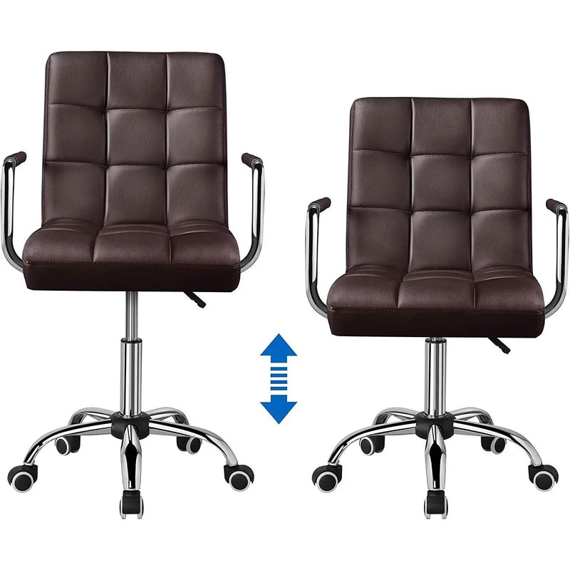 Dark Brown Modern Faux Leather Mid-Back Office Chair with Armrests and Wheels by HomePacific