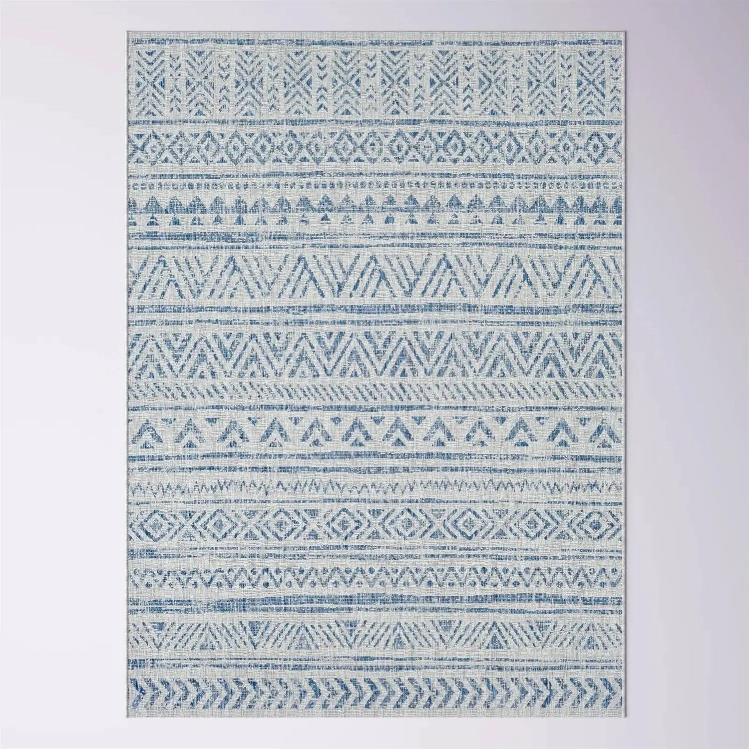 5 ft. x 7.5 ft. Blue Grey Chevron Coastal Boho Style Indoor Outdoor Area Rug by HomePacific