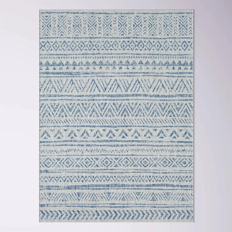 5 ft. x 7.5 ft. Blue Grey Chevron Coastal Boho Style Indoor Outdoor Area Rug by HomePacific