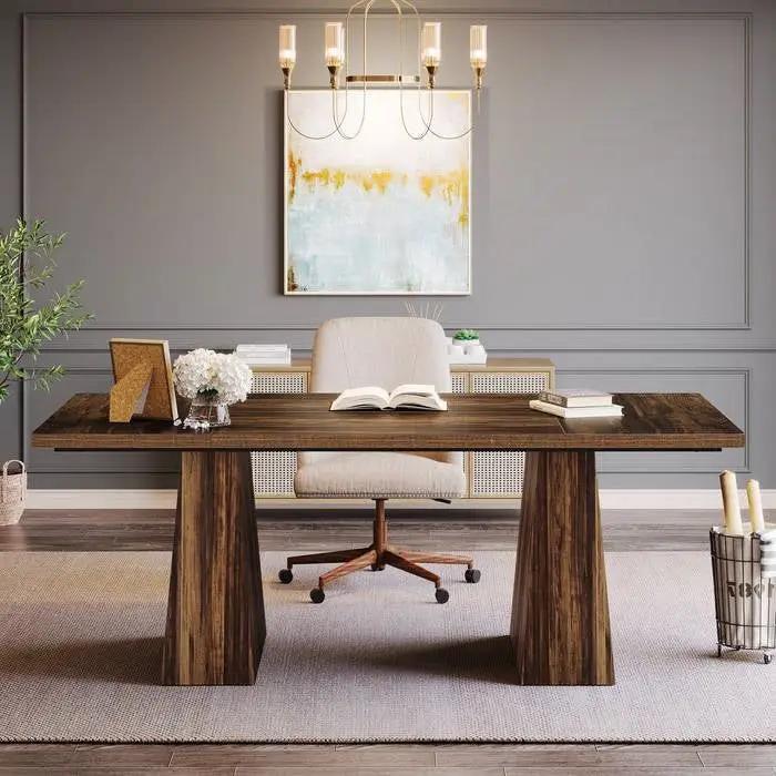 Modern Home Office Computer Desk Workstation in Dark Brown Wood Finish by HomePacific