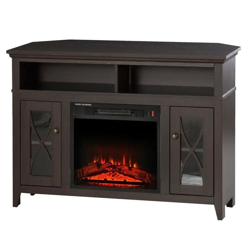 Espresso Electric Fireplace Mantel TV Stand w/ Adjustable Shelves 2 Storage Cabinets by HomePacific