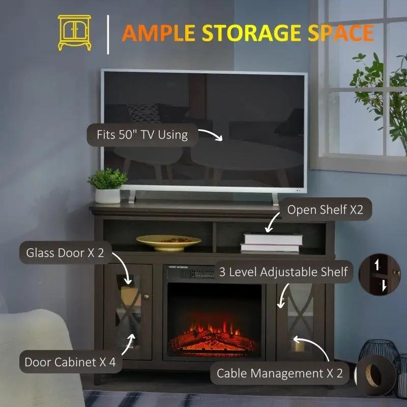 Espresso Electric Fireplace Mantel TV Stand w/ Adjustable Shelves 2 Storage Cabinets by HomePacific