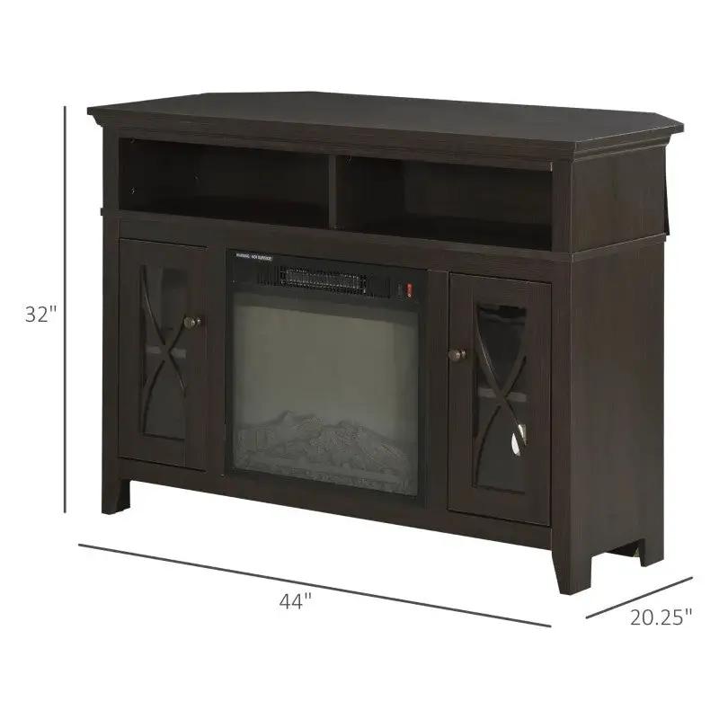 Espresso Electric Fireplace Mantel TV Stand w/ Adjustable Shelves 2 Storage Cabinets by HomePacific