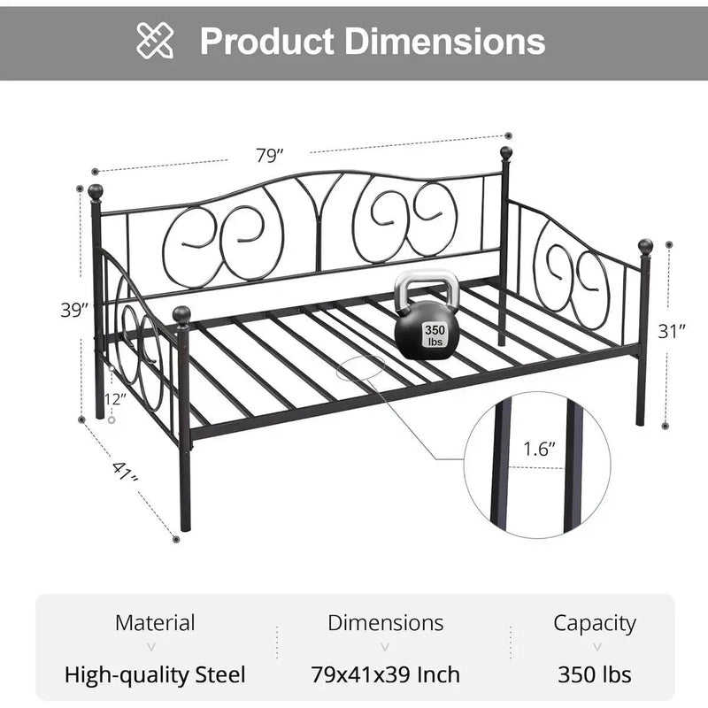 Twin size French Country Style Black Metal Day Bed Frame by HomePacific