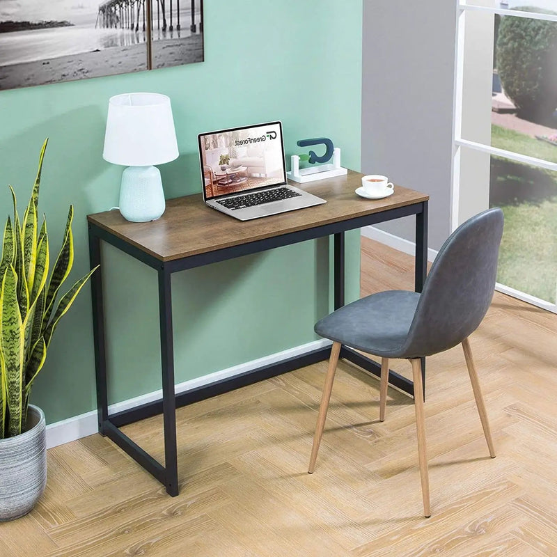 Small Home Office Modern Laptop Computer Desk Table Metal Frame Brown Wood Top by HomePacific