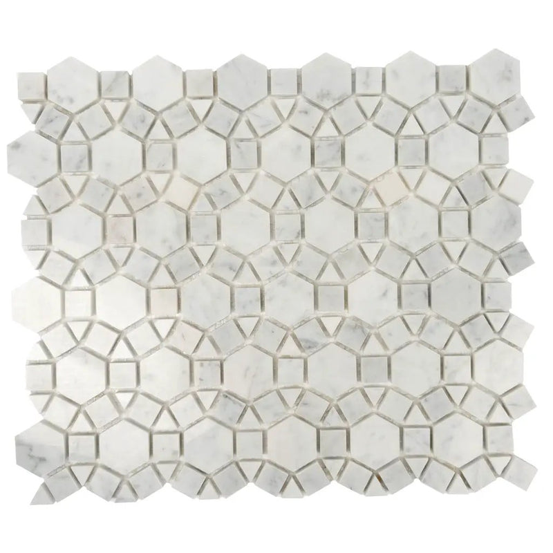 Cotton White 11x13 Polished Multi-shaped Bianco Carrara Marble Mosaic Tile (5 pack, 4.85 sq ft/case) by Apollo Tile