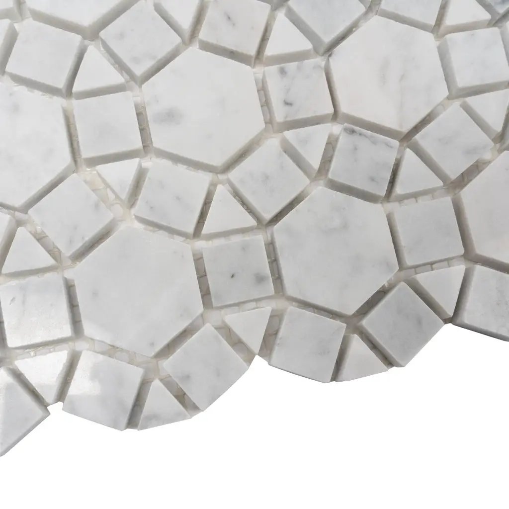Cotton White 11x13 Polished Multi-shaped Bianco Carrara Marble Mosaic Tile (5 pack, 4.85 sq ft/case) by Apollo Tile