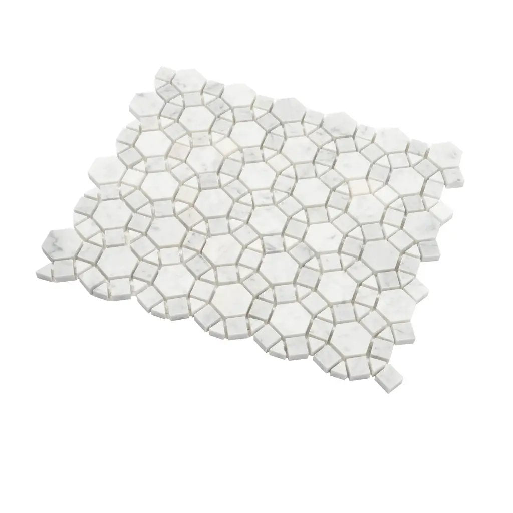 Cotton White 11x13 Polished Multi-shaped Bianco Carrara Marble Mosaic Tile (5 pack, 4.85 sq ft/case) by Apollo Tile
