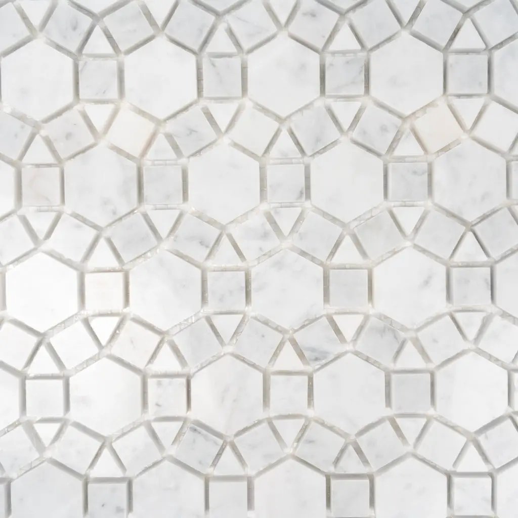 Cotton White 11x13 Polished Multi-shaped Bianco Carrara Marble Mosaic Tile (5 pack, 4.85 sq ft/case) by Apollo Tile