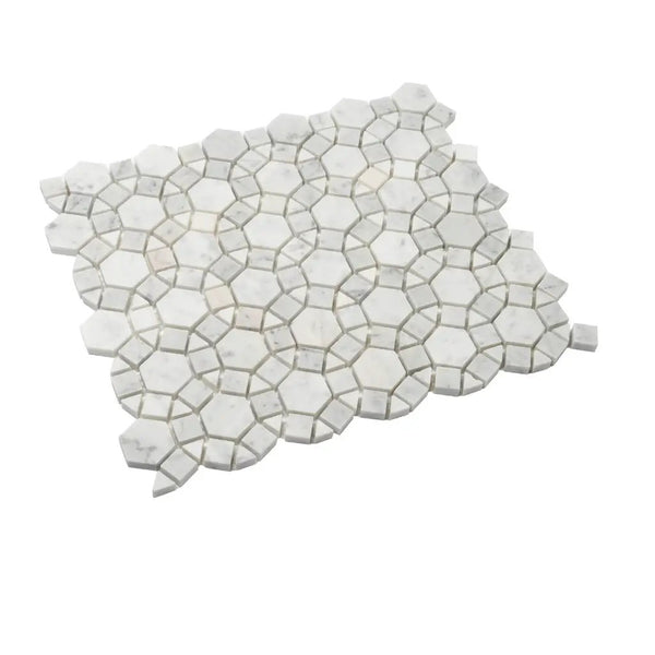 Cotton White 11x13 Polished Multi-shaped Bianco Carrara Marble Mosaic Tile (5 pack, 4.85 sq ft/case), photo 2 of 6