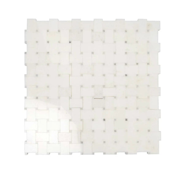 Eastern White Bianco Carrara 12x12 Polished Basketweave Marble Mosaic Tile (5 pack, 4.83 sq ft/case), photo 2 of 6