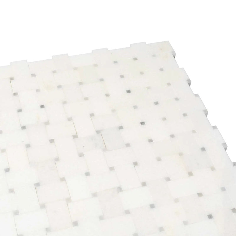 Eastern White Bianco Carrara 12x12 Polished Basketweave Marble Mosaic Tile (5 pack, 4.83 sq ft/case) by Apollo Tile