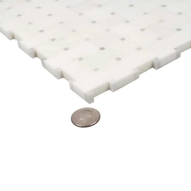 Eastern White Bianco Carrara 12x12 Polished Basketweave Marble Mosaic Tile (5 pack, 4.83 sq ft/case) by Apollo Tile