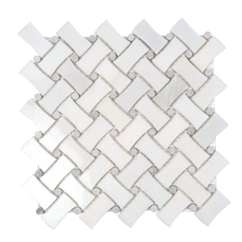 Eastern White Bianco Carrara 11x11 Polished Basketweave Marble Mosaic Tile (5 pack, 4.2 sq ft/case) by Apollo Tile
