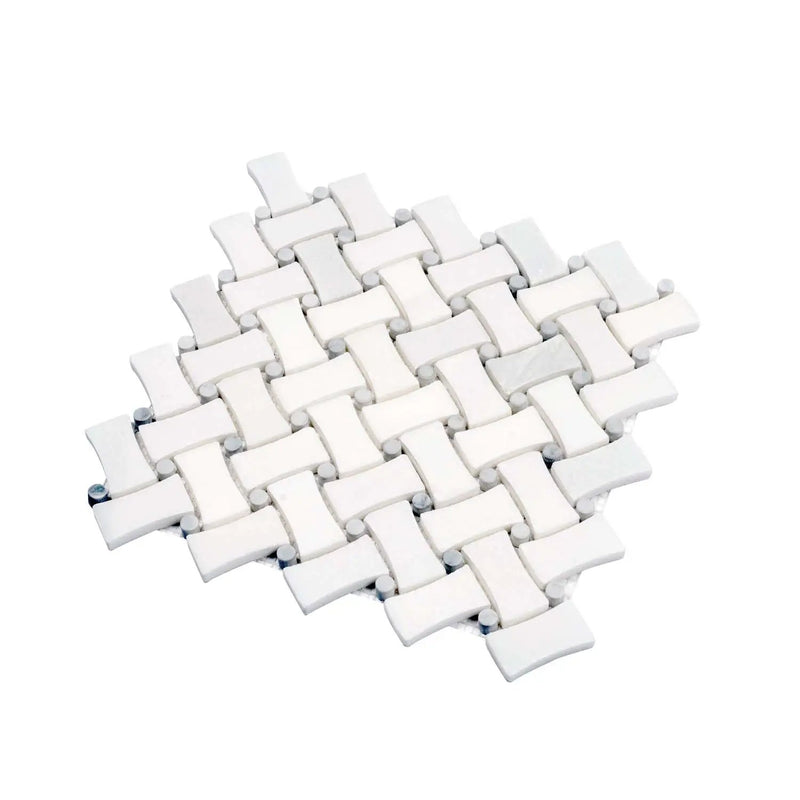 Eastern White Bianco Carrara 11x11 Polished Basketweave Marble Mosaic Tile (5 pack, 4.2 sq ft/case) by Apollo Tile