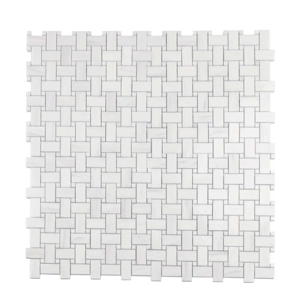 Pearl White 12x12 Polished Basketweave Dolomite Marble Mosaic Tile (5 pack, 5 sq ft/case), photo 2 of 6