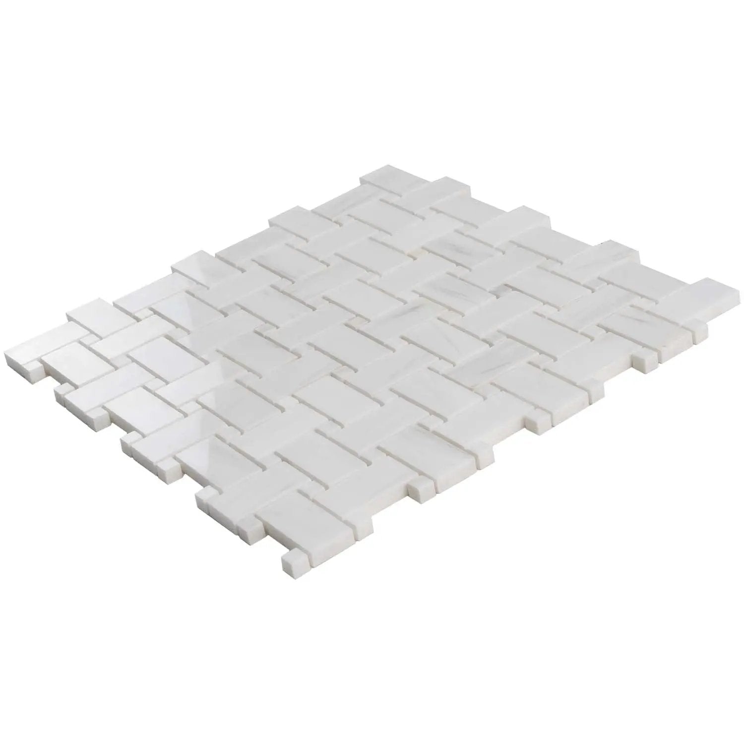 Pearl White 12x12 Polished Basketweave Dolomite Marble Mosaic Tile (5 pack, 5 sq ft/case) by Apollo Tile