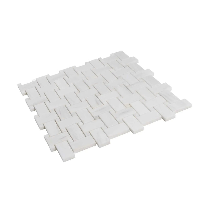 Pearl White 12x12 Polished Basketweave Dolomite Marble Mosaic Tile (5 pack, 5 sq ft/case) by Apollo Tile