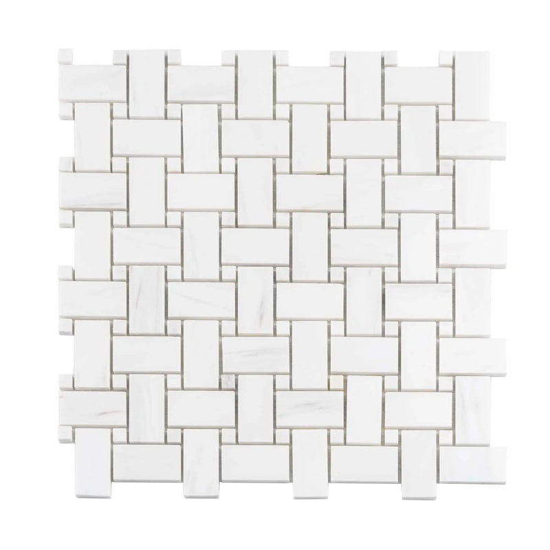 Pearl White 12x12 Polished Basketweave Dolomite Marble Mosaic Tile (5 pack, 5 sq ft/case) by Apollo Tile