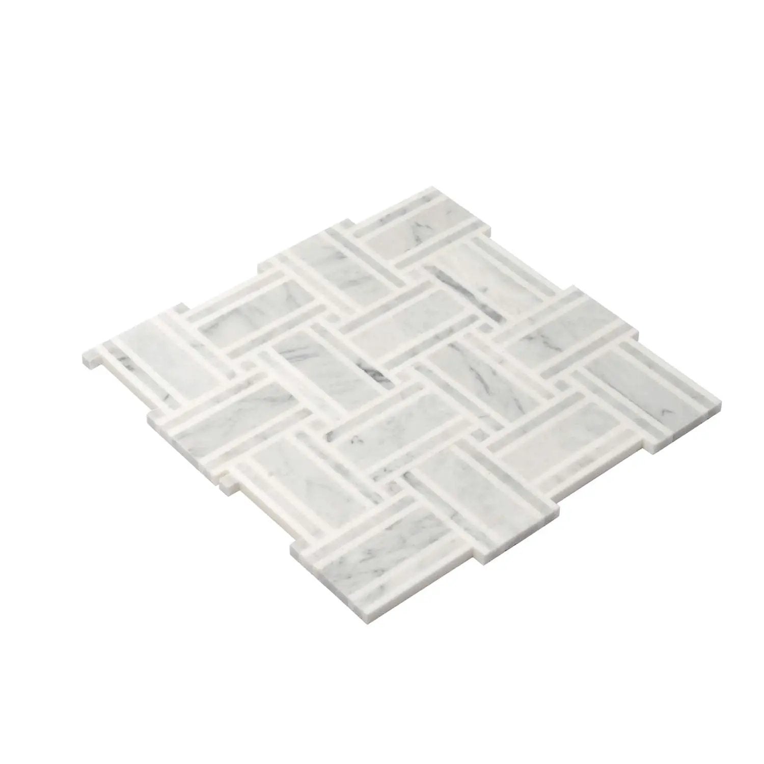 White Gray 12x12 Polished Basketweave Thassos Bianco Carrara Marble Mosaic Tile (5 pack, 4.83 sq ft/case) by Apollo Tile