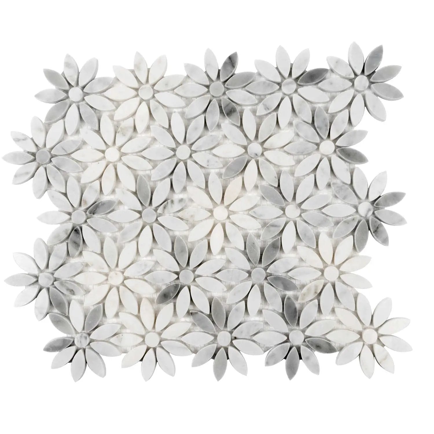 White Gray 11x12 Polished Multi-shaped Bianco Carrara Marble Mosaic Tile (5 pack, 4.46 sq ft/case) by Apollo Tile