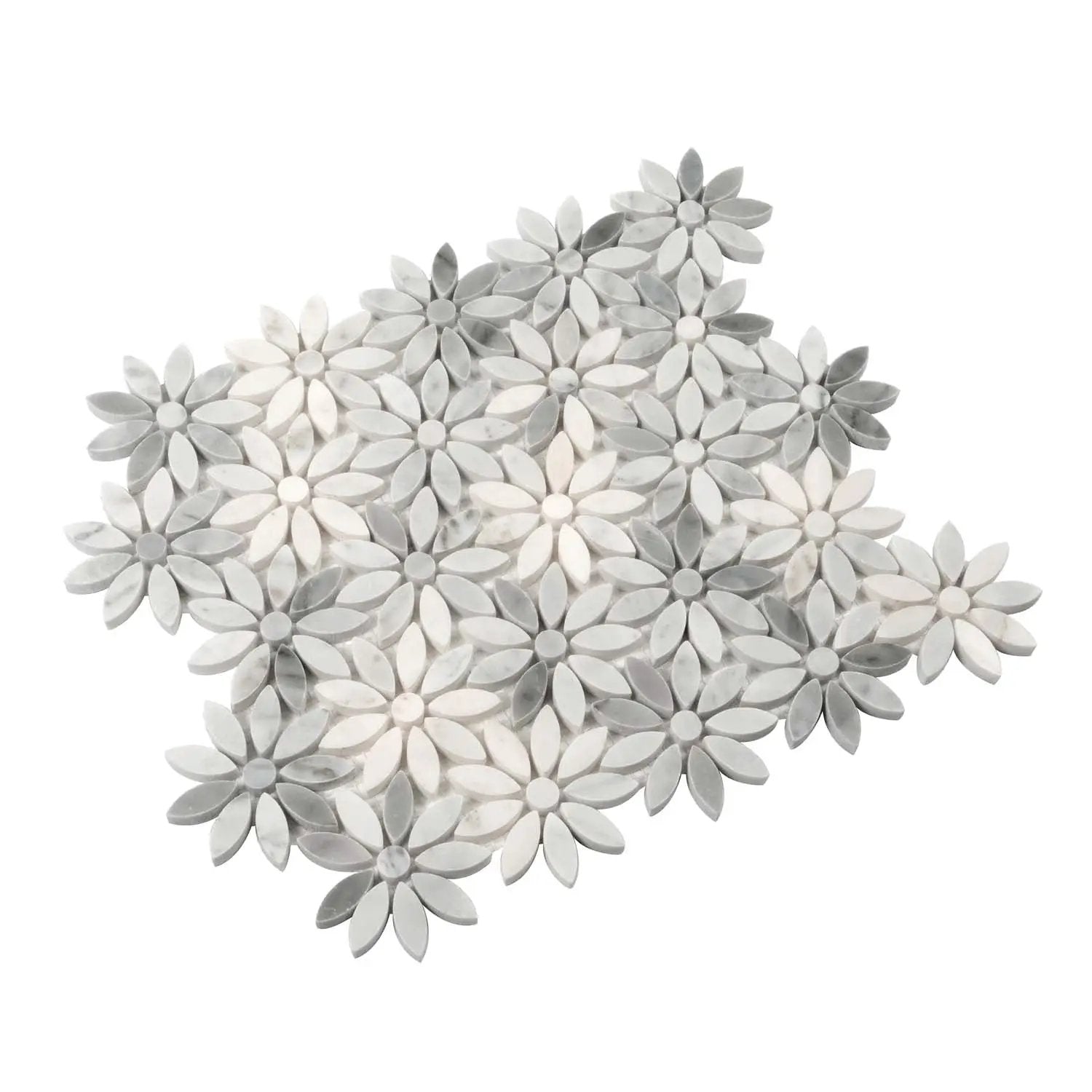 White Gray 11x12 Polished Multi-shaped Bianco Carrara Marble Mosaic Tile (5 pack, 4.46 sq ft/case) by Apollo Tile