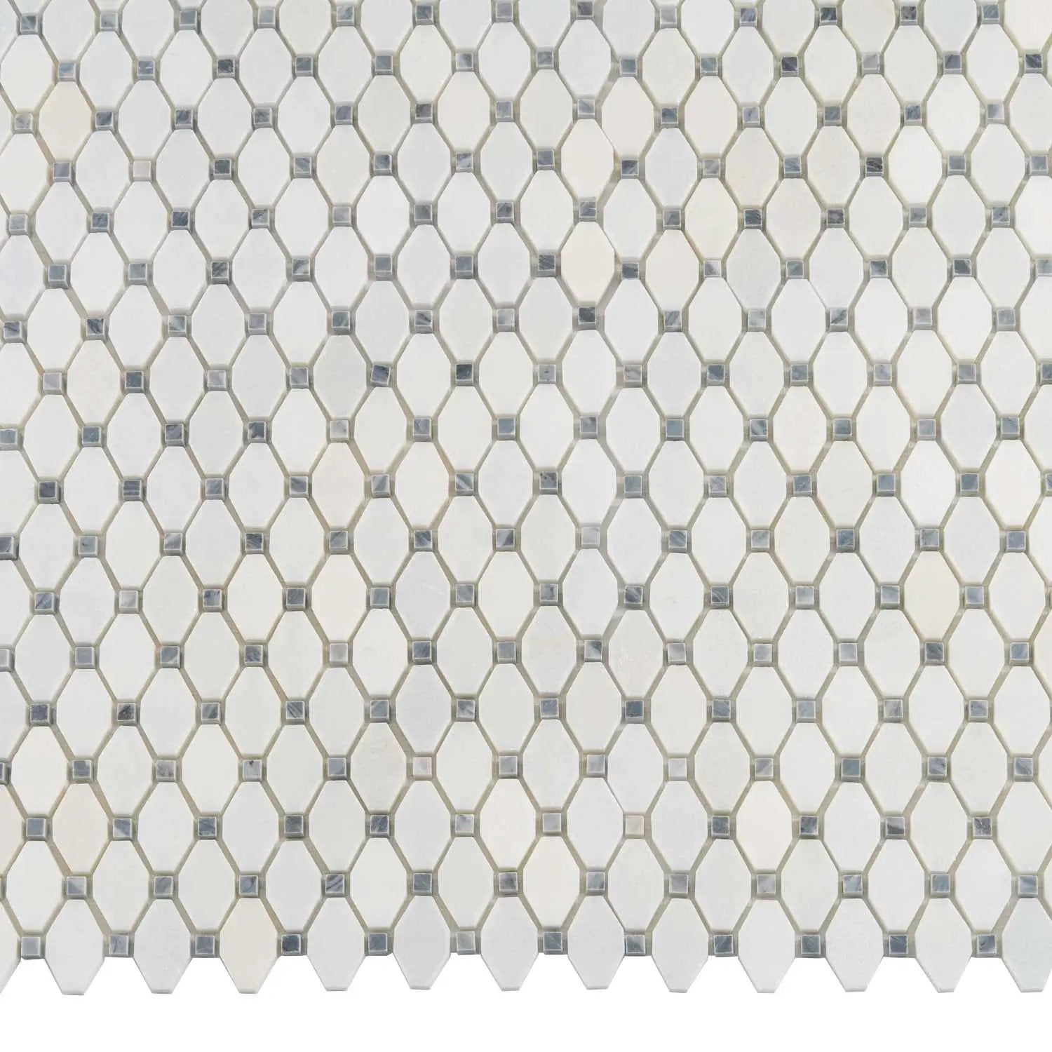 Eastern White, Bardiglio 11x11 Polished Octagon Marble Mosaic Tile (5 pack, 4.51 sq ft/case) by Apollo Tile